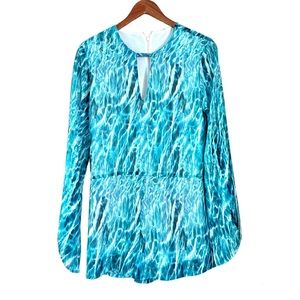 Nines Brand Long Sleeve Pool Water Print Romper Size Large Blue NWT